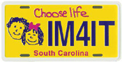 SC Choose Life License Plate