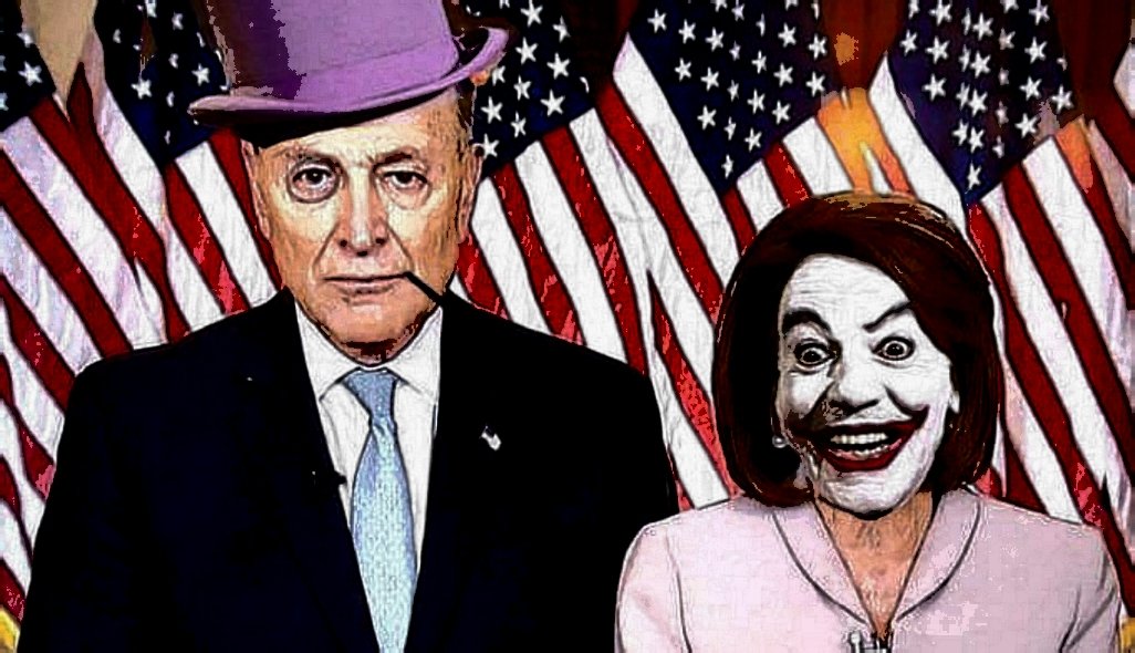 Chuck Schumer and Nancy Pelosi are wearing Penguin and Joker make-up