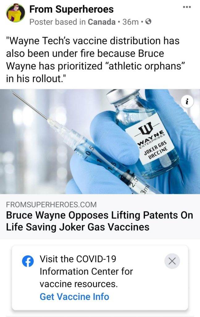 Wayne Tech's vaccine distribution has also been under fire because Bruce Wayne has prioritized "athletic orphans" in his rollout.
