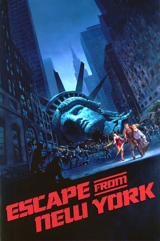 Movie Poster for "Escape from New York"
Description: City street with people running away from the Statue of Liberty's head.